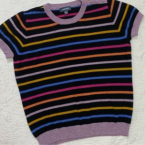 MODCLOTH Pullover Sweater Size Extra Large Stripes on Black Stretchy Knitted XL